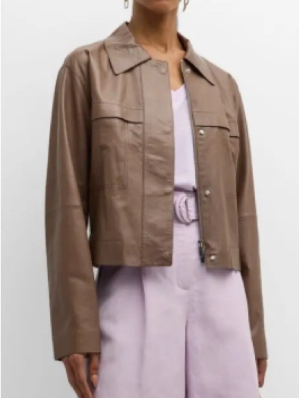 Lafayette 148 New York Mauve Leather Cropped Jacket